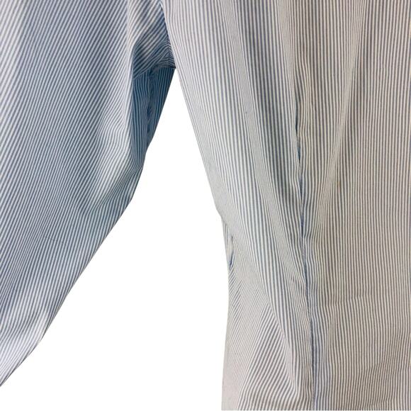 H&M Classic Light Blue Pinstripe Long Sleeve Button Front Shirt Navy Stripe Cuff - Picture 14 of 16